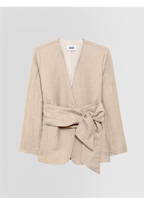 Alpha Studio beige linen blazer with belt and V-neck ALPHA STUDIO |  | AD-6611N2016